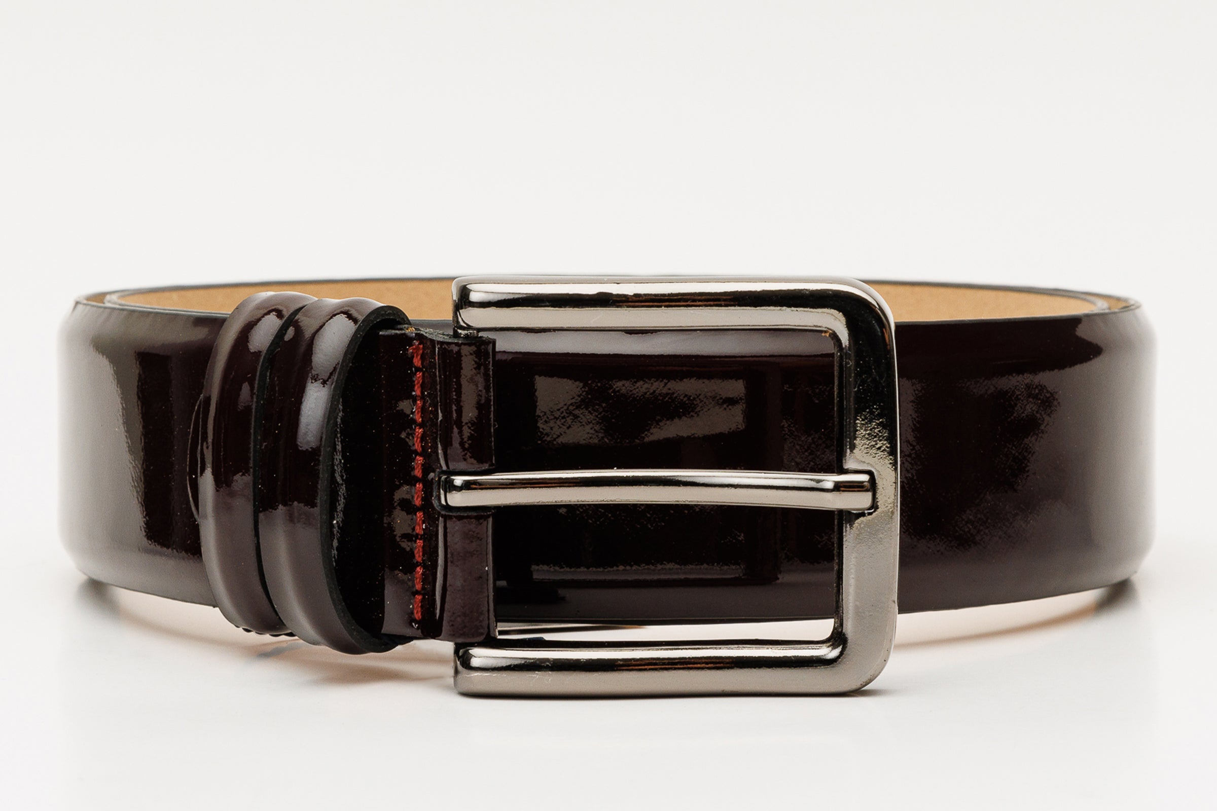 The Dodoma Burgundy Patent Leather Belt Fine Craftsmanship