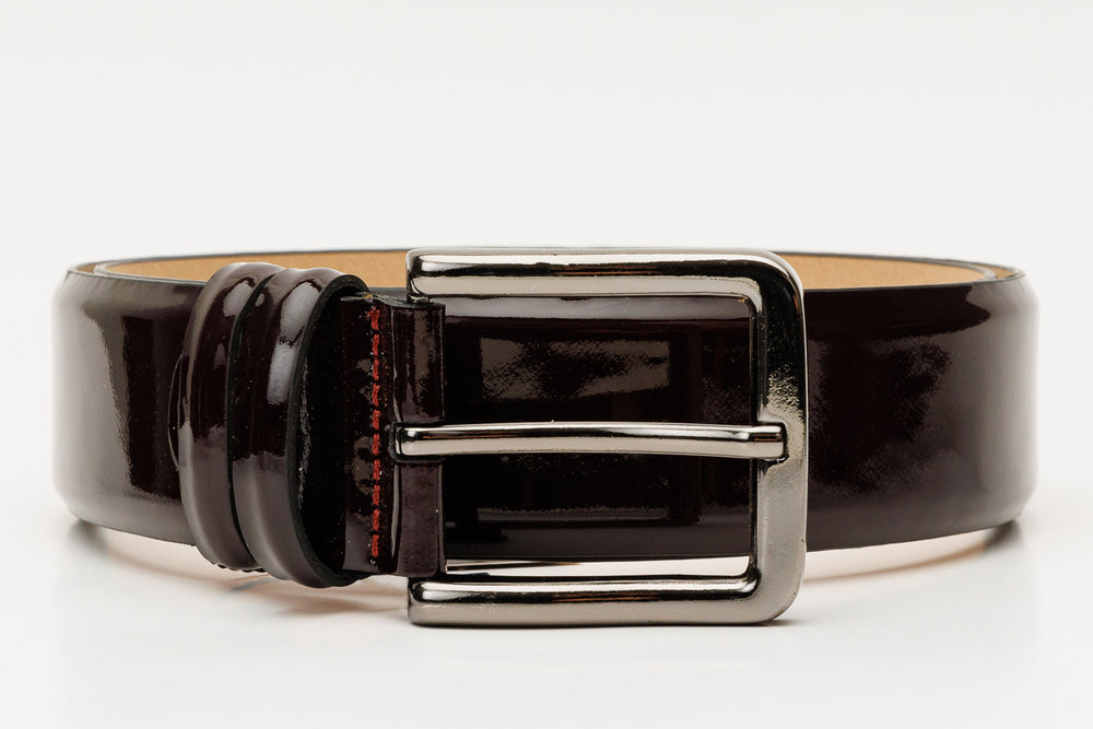 The Dodoma Burgundy Patent Leather Belt Fine Craftsmanship