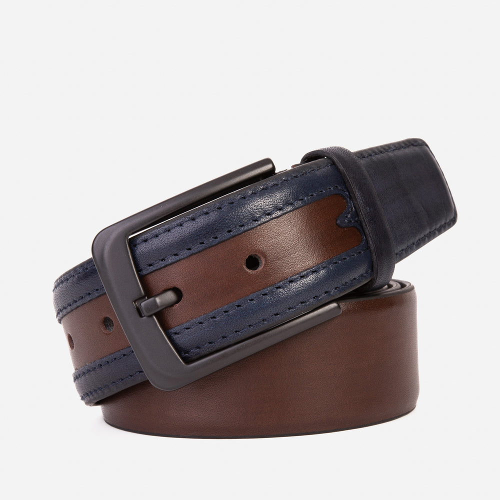 The Neiva Navy\/Brown Leather Belt Exclusive Style