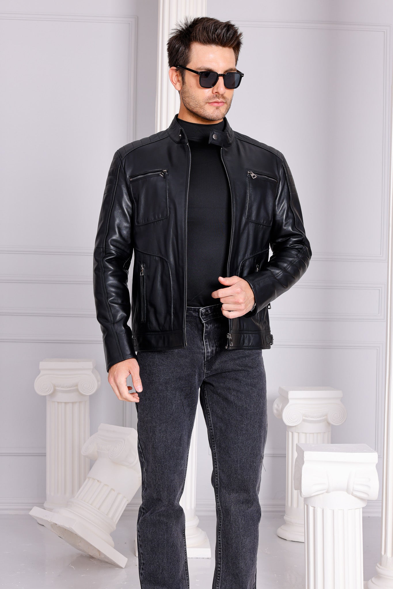 The Argento Black Leather Jacket For Sale