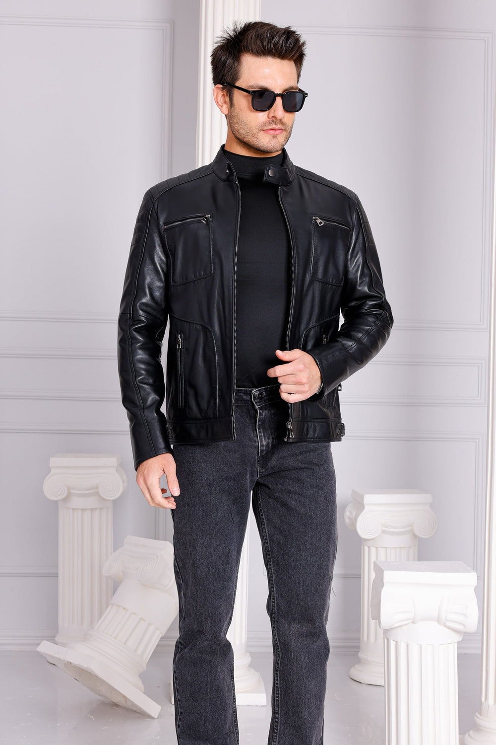 The Argento Black Leather Jacket For Sale