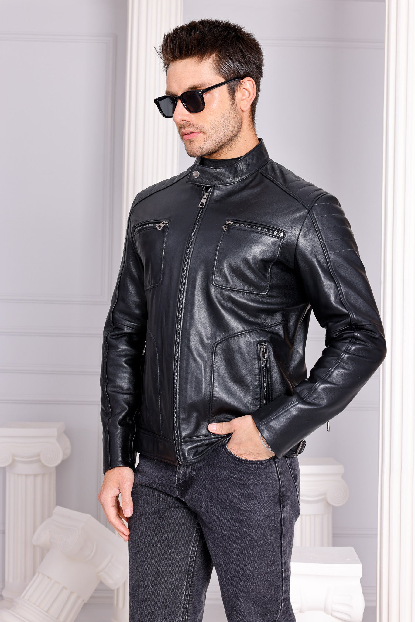 The Argento Black Leather Jacket For Sale