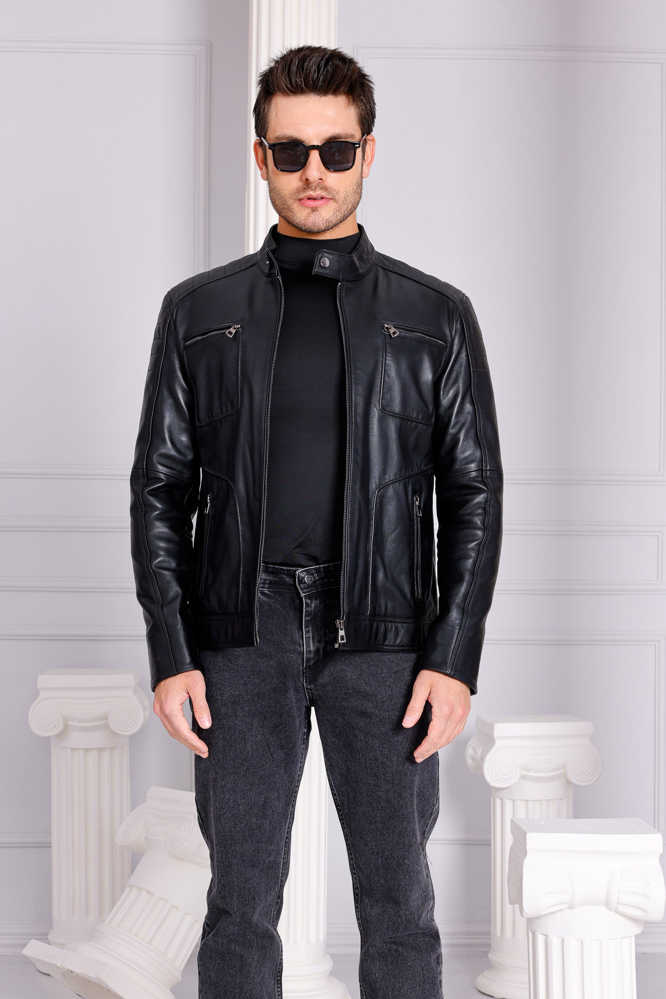The Argento Black Leather Jacket For Sale