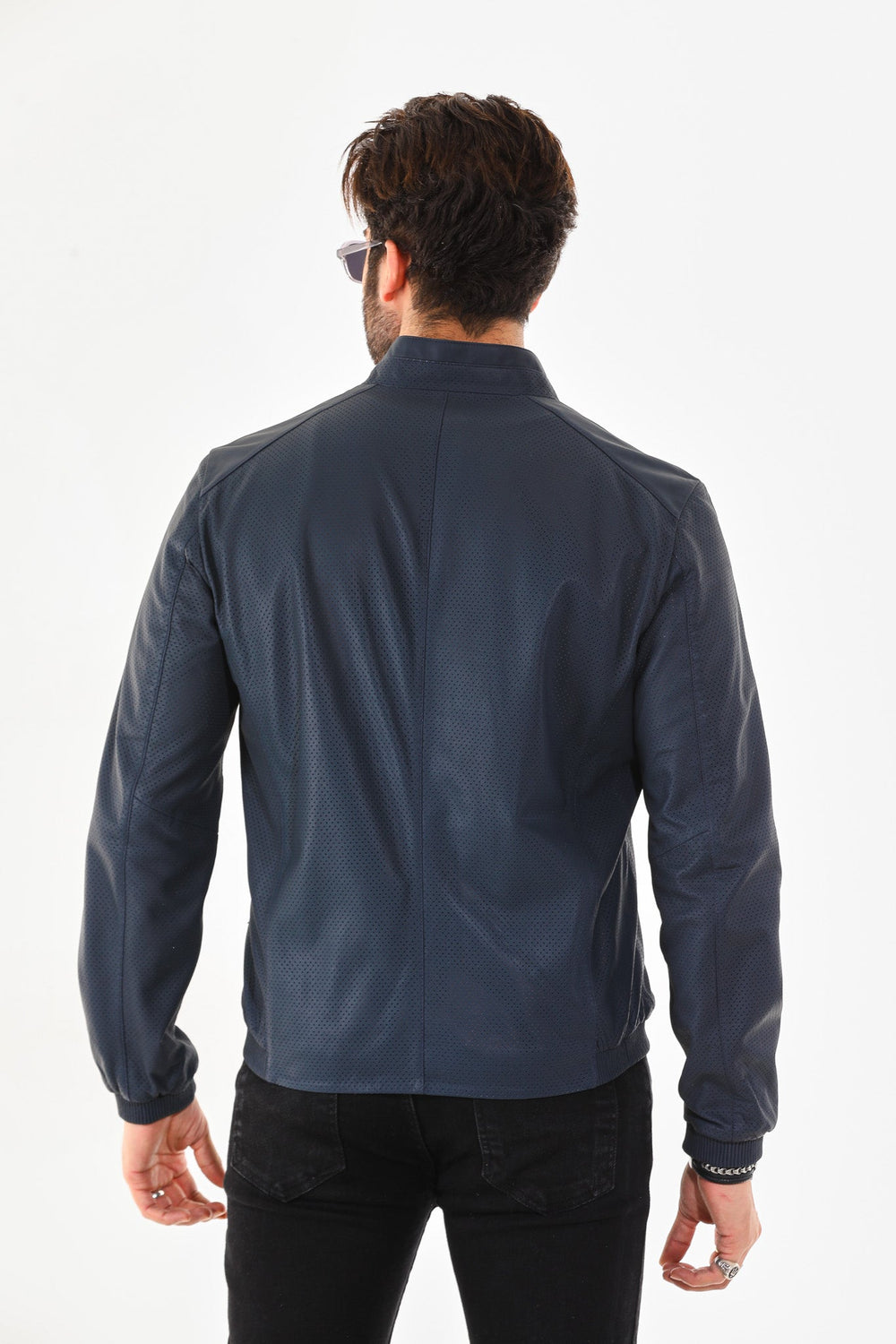 The Como Navy Blue Leather Bomber Jacket All New