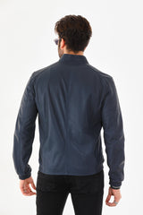 The Como Navy Blue Leather Bomber Jacket All New