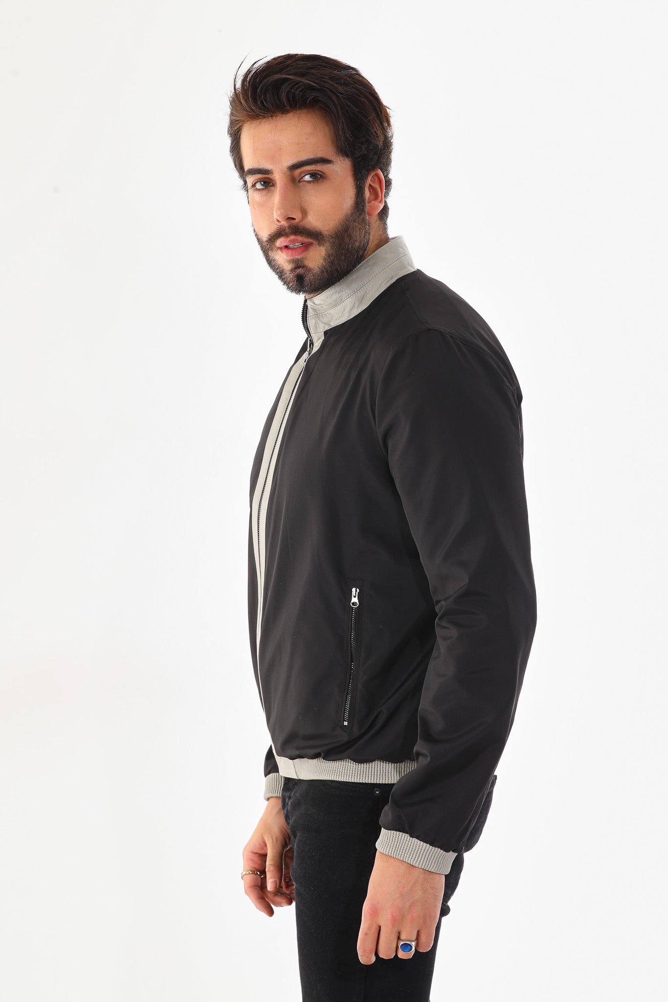 The Como Reversible Cream Black Leather Bomber Jacket Universal Fit