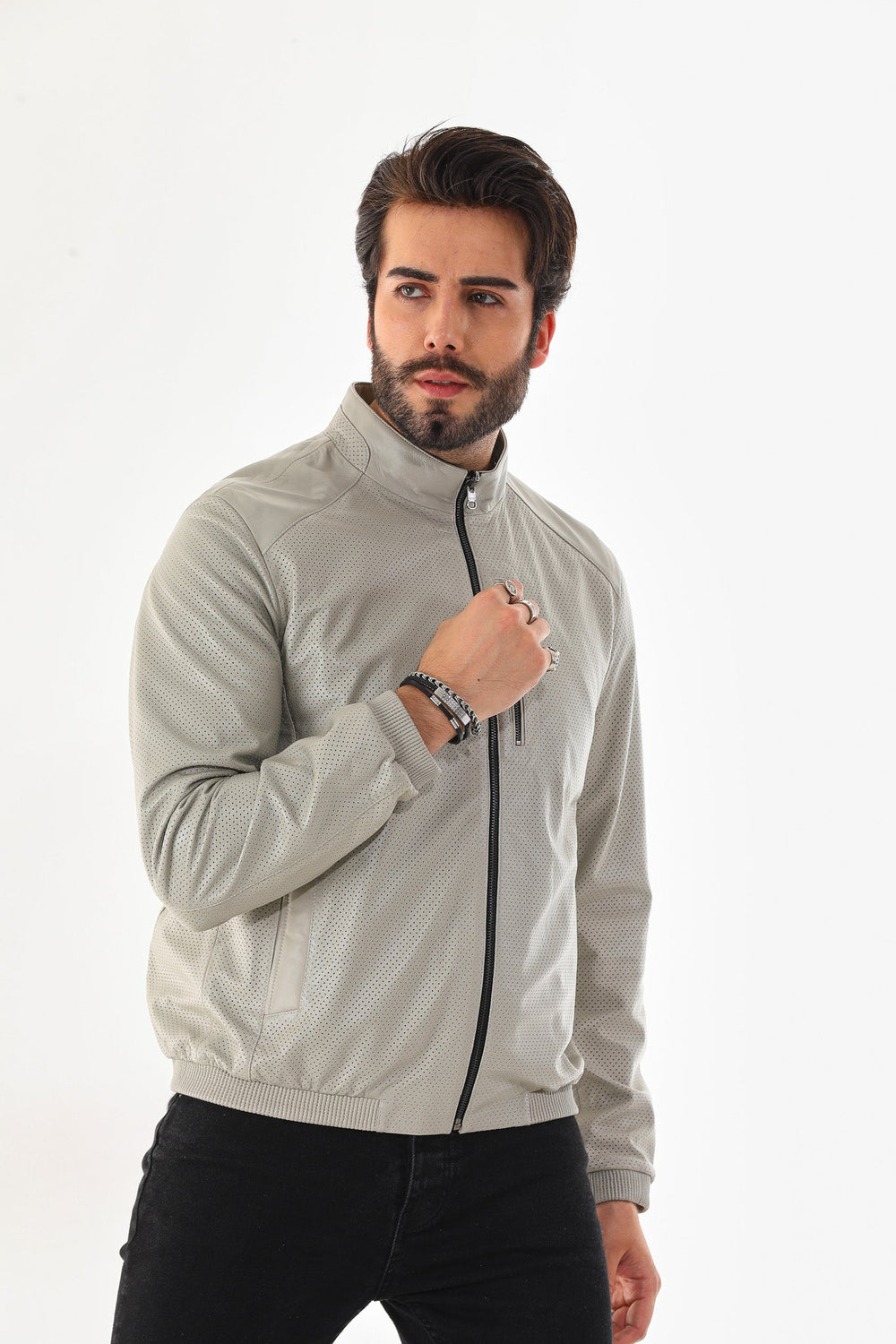 The Como Reversible Cream Black Leather Bomber Jacket Universal Fit