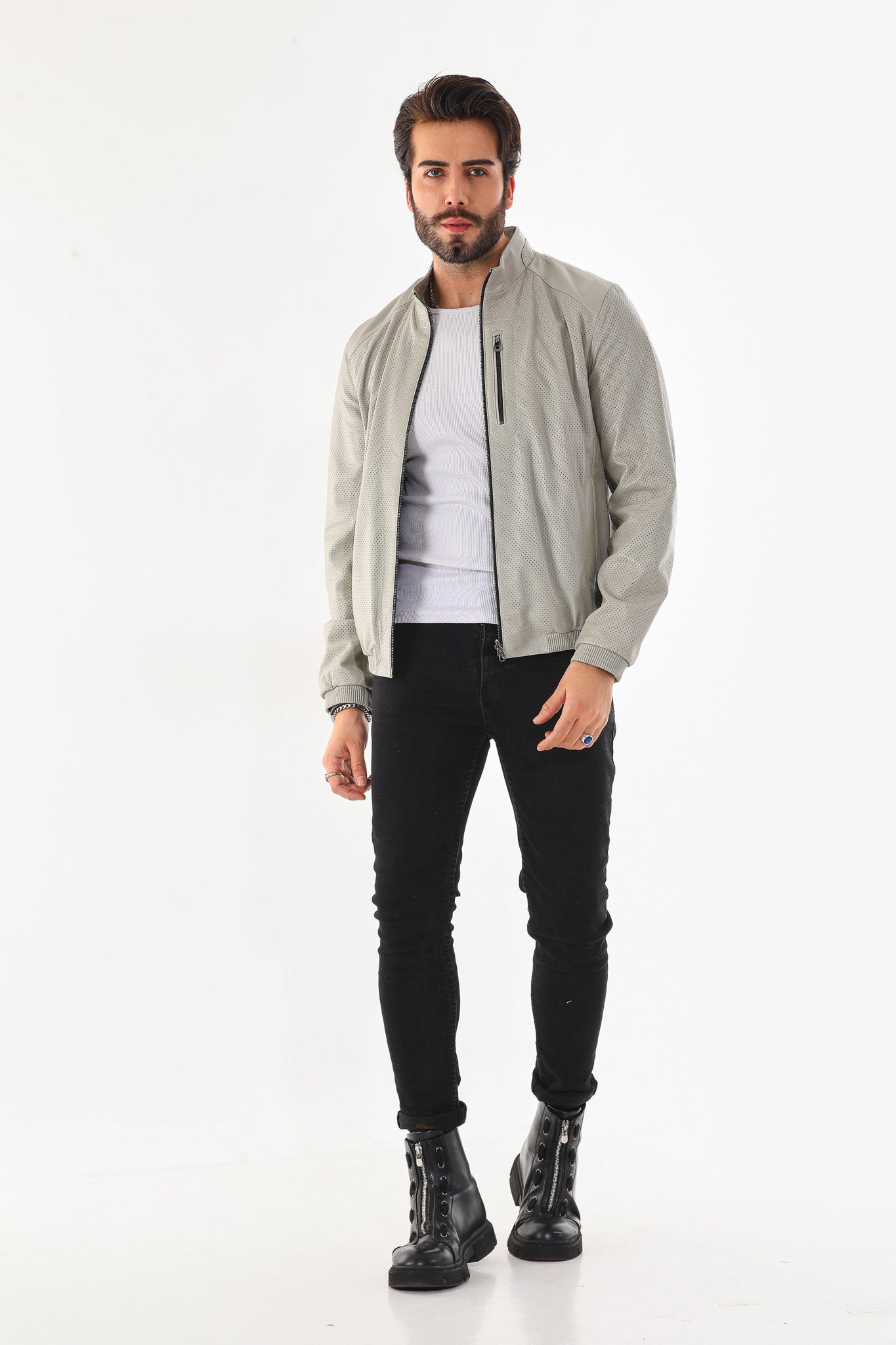 The Como Reversible Cream Black Leather Bomber Jacket Universal Fit