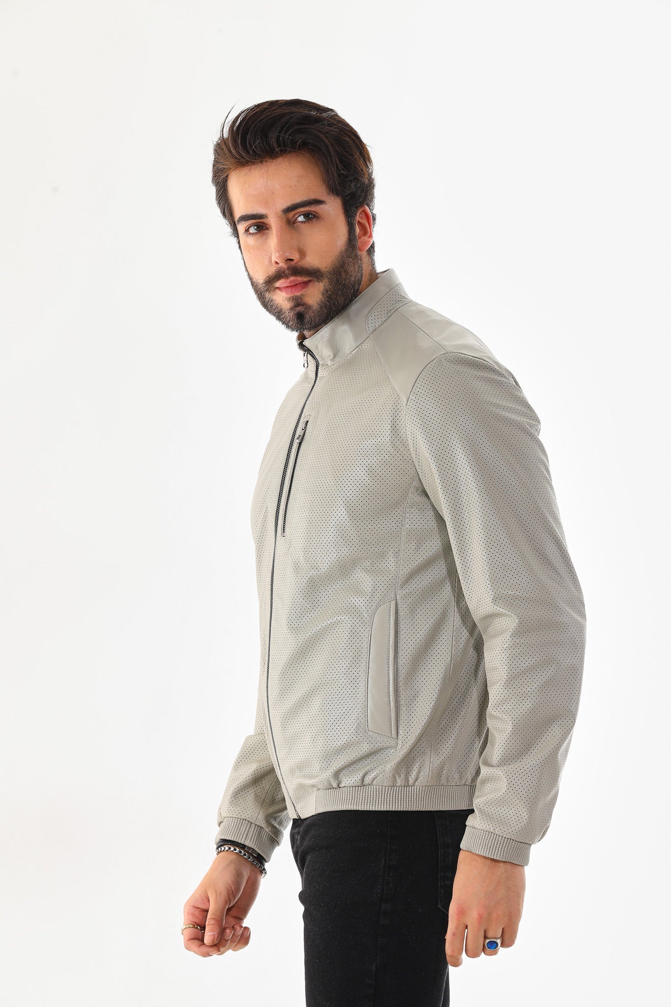 The Como Reversible Cream Black Leather Bomber Jacket Universal Fit