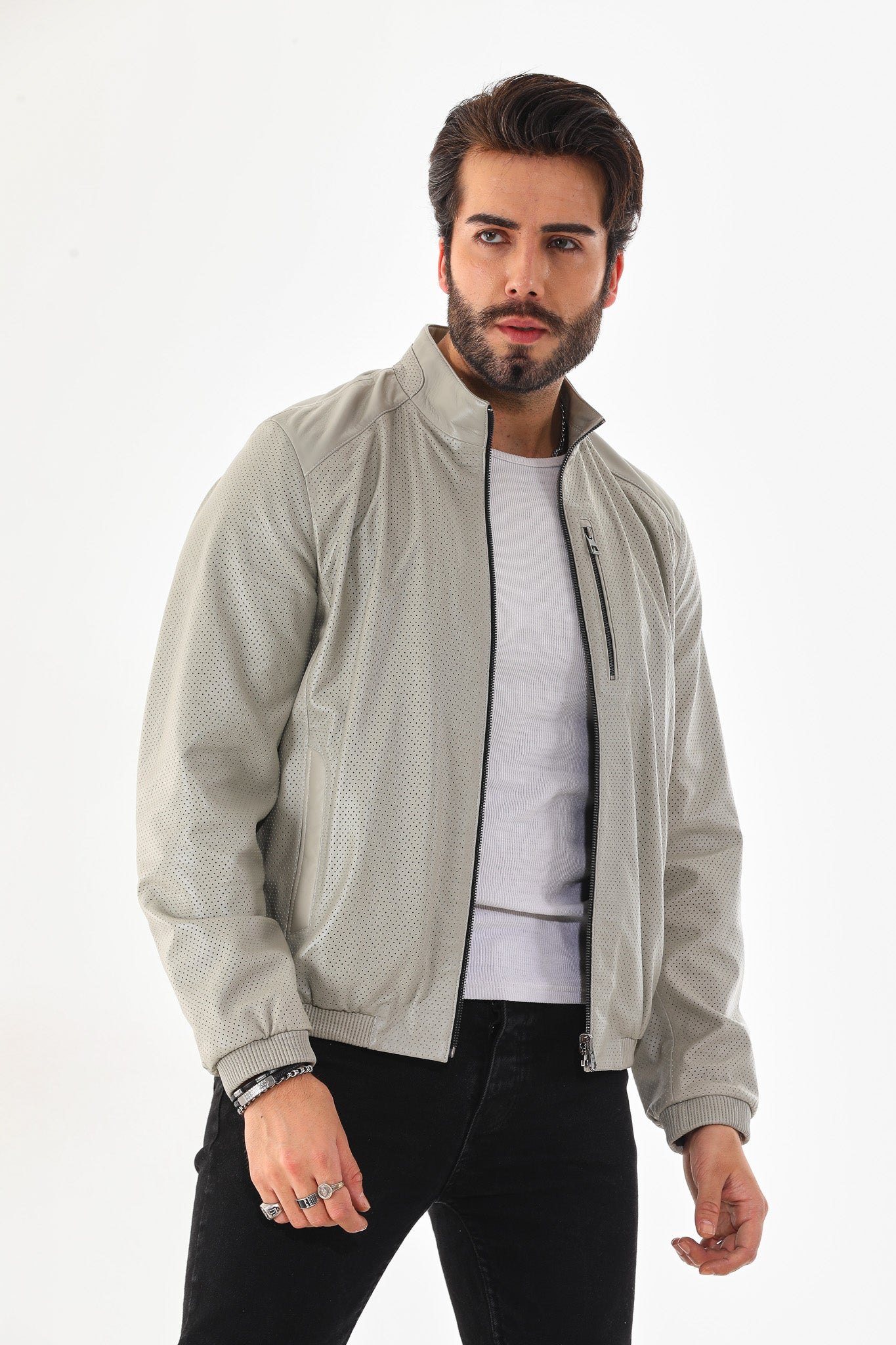 The Como Reversible Cream Black Leather Bomber Jacket Universal Fit