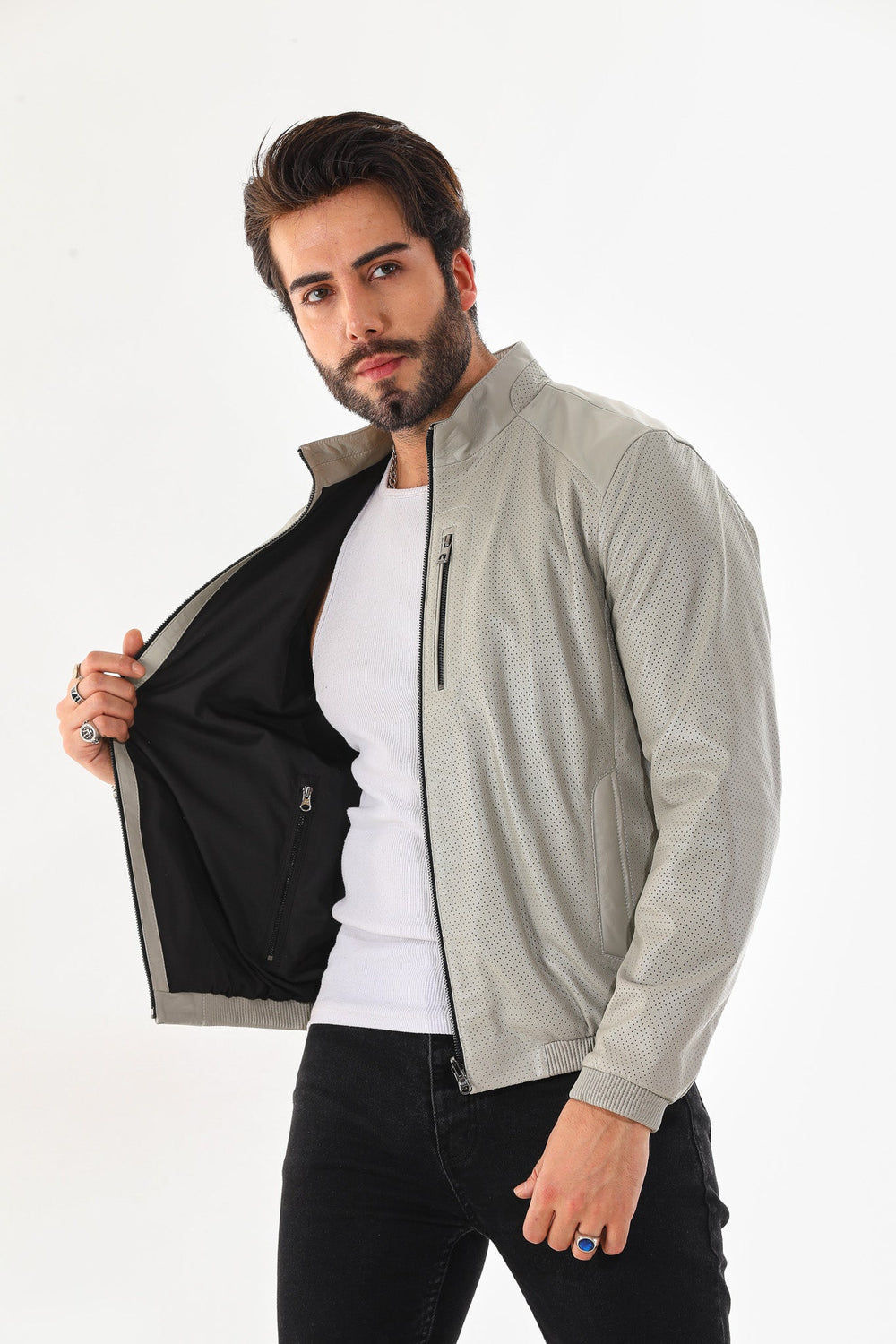 The Como Reversible Cream Black Leather Bomber Jacket Universal Fit