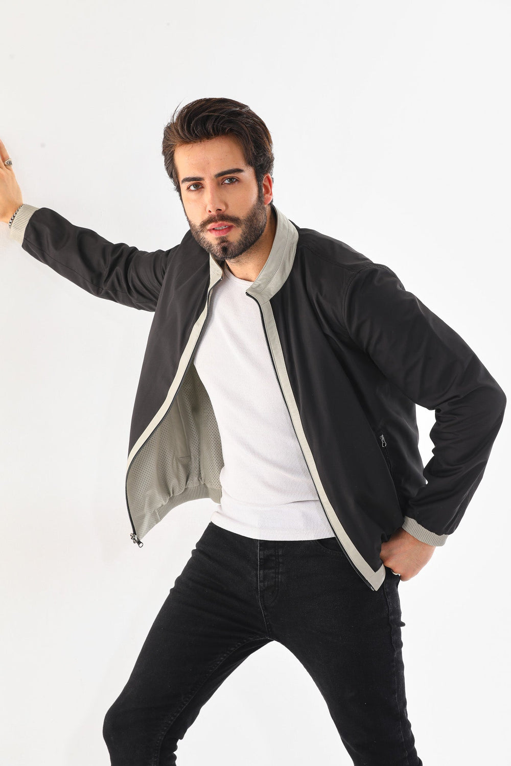 The Como Reversible Cream Black Leather Bomber Jacket Universal Fit