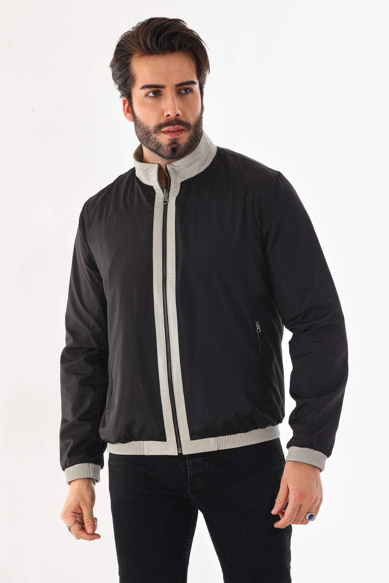 The Como Reversible Cream Black Leather Bomber Jacket Universal Fit