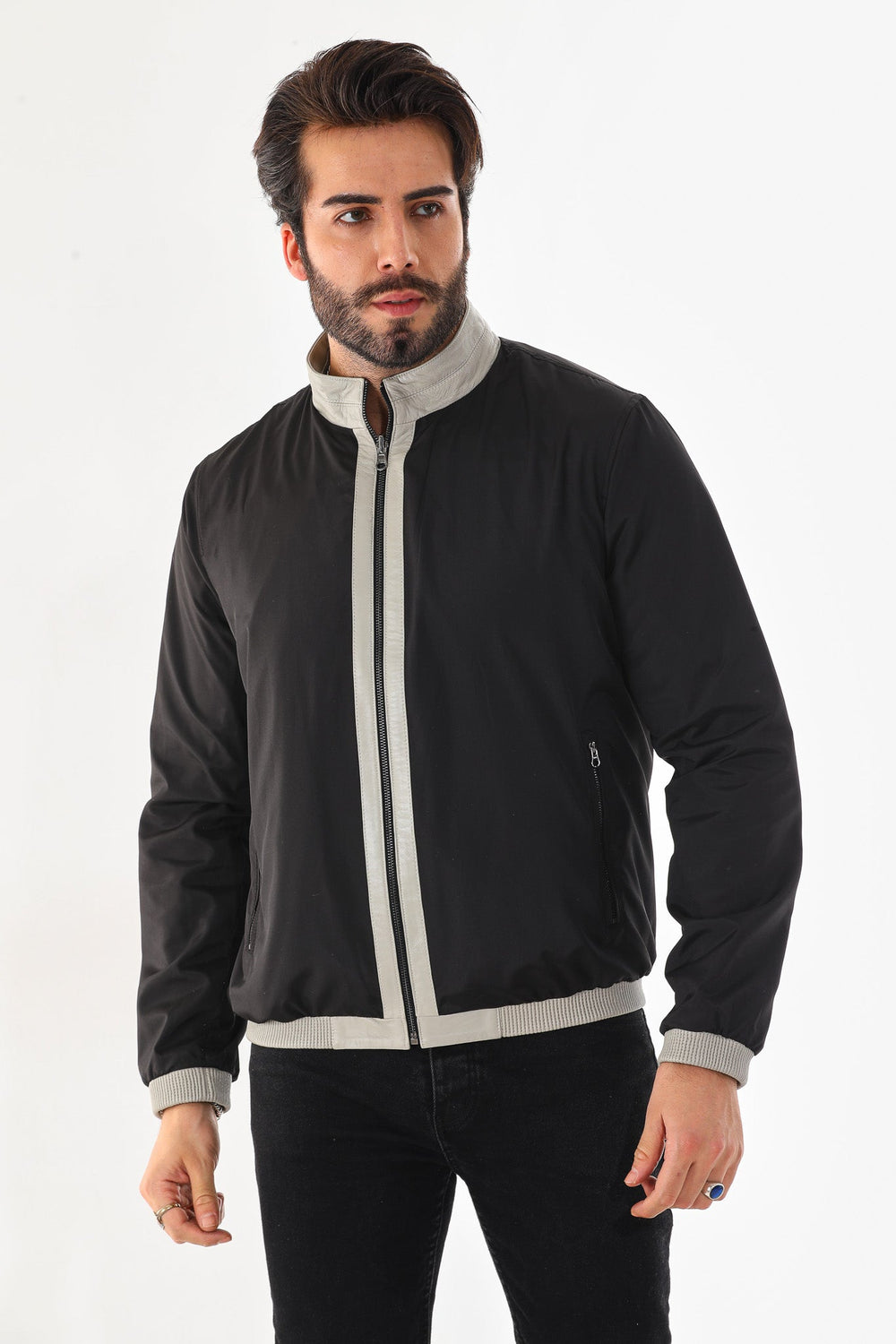The Como Reversible Cream Black Leather Bomber Jacket Universal Fit