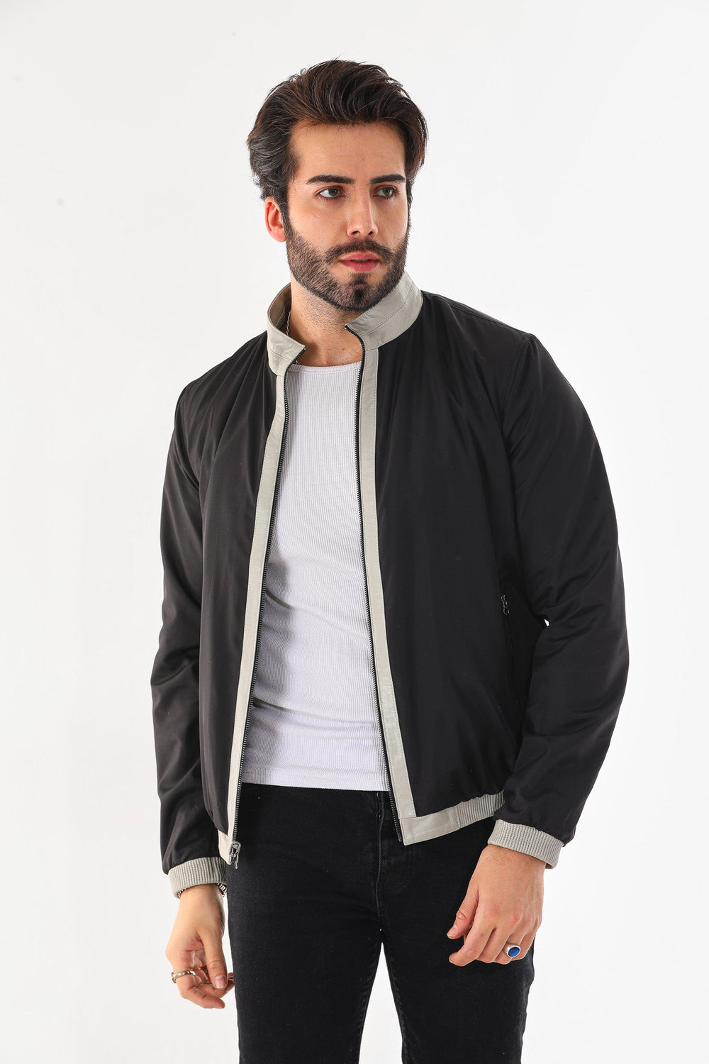 The Como Reversible Cream Black Leather Bomber Jacket Universal Fit