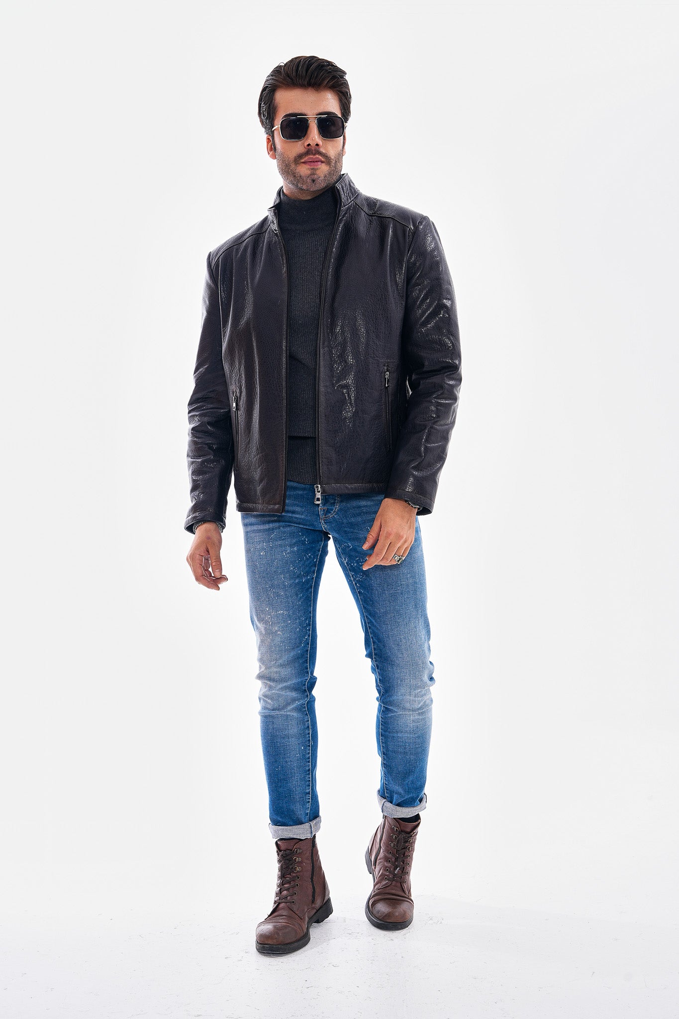 The Varden Navy Blue Leather Jacket Universal Fit