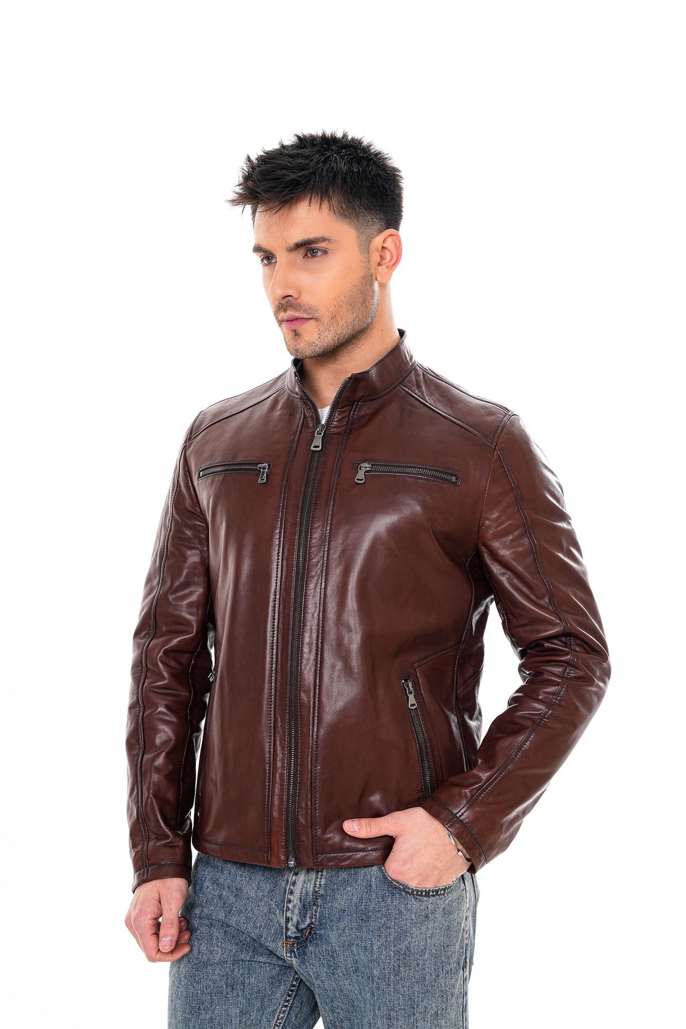 The Falcon Cognac Brown Smooth Leather Jacket Exclusive Style