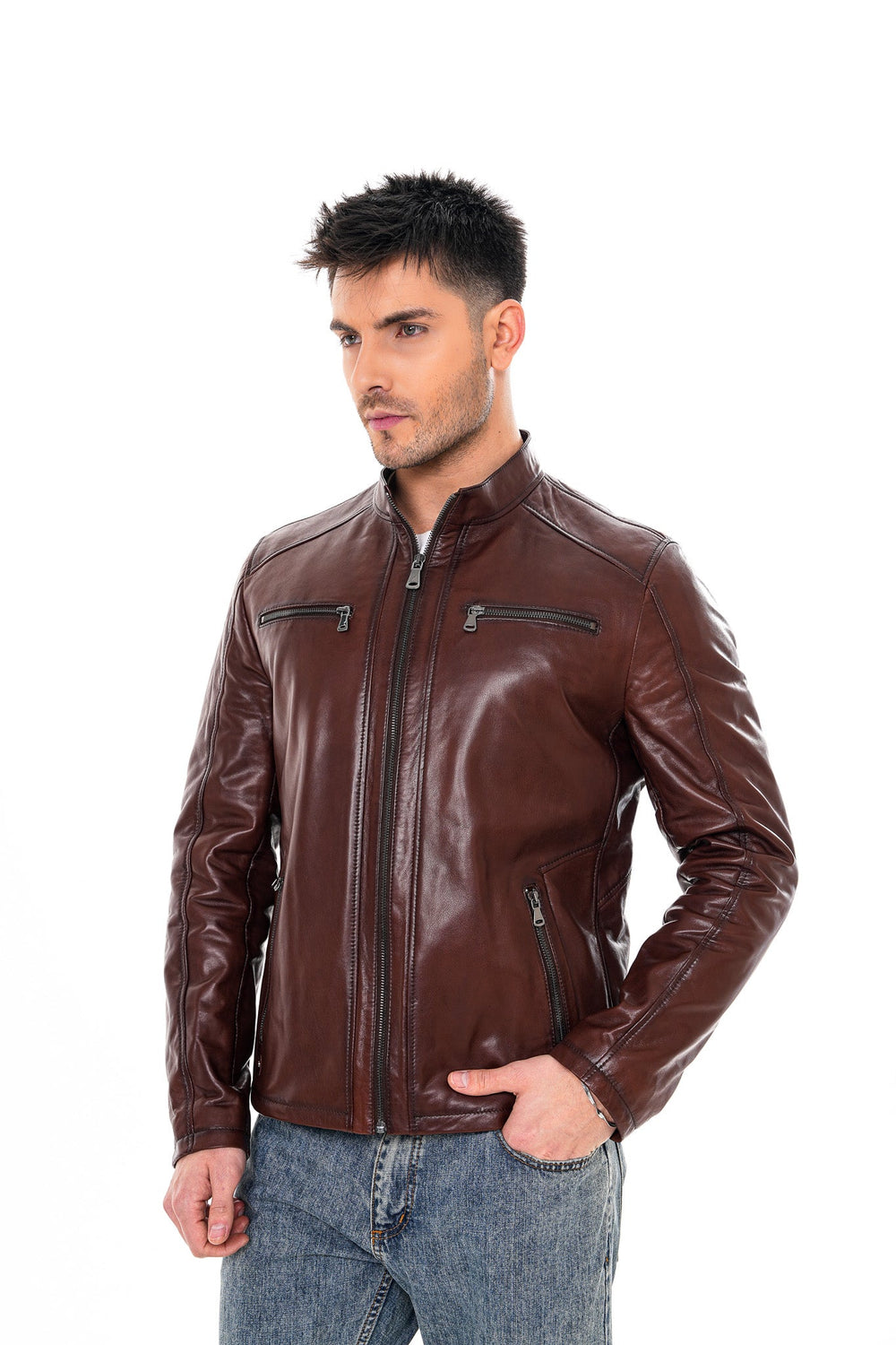 The Falcon Cognac Brown Smooth Leather Jacket Exclusive Style