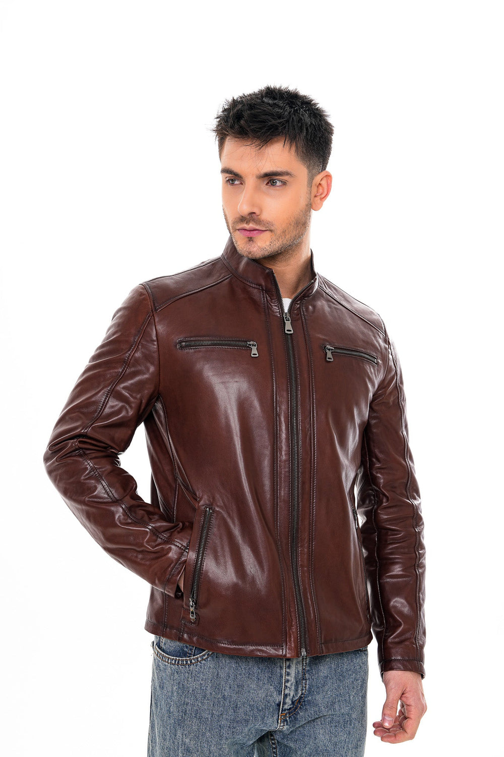 The Falcon Cognac Brown Smooth Leather Jacket Exclusive Style