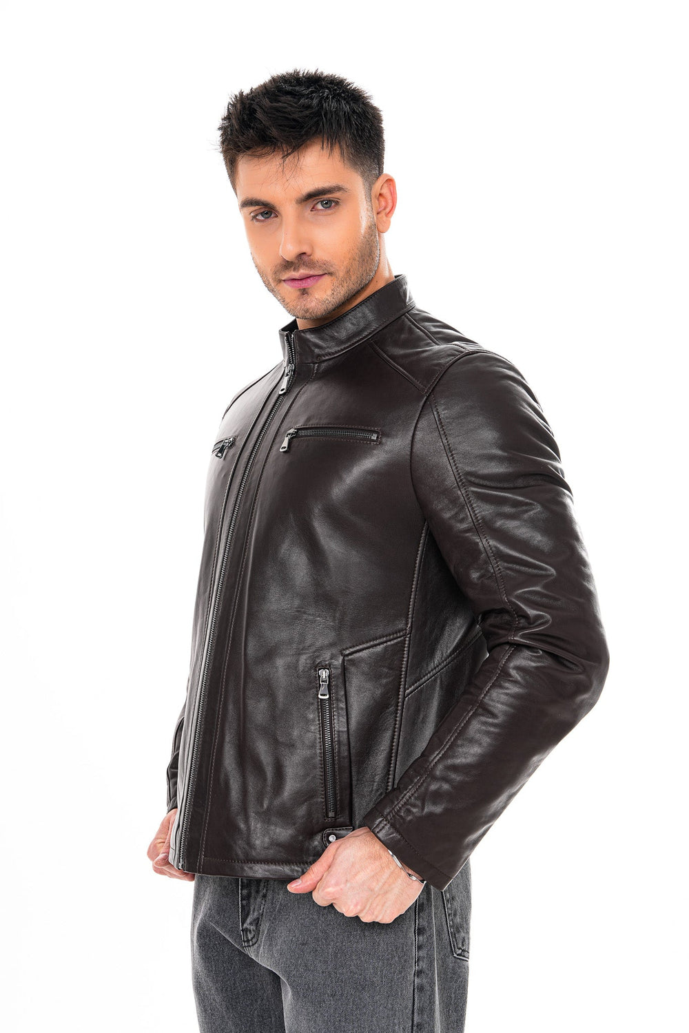 The Falcon Dark Brown Smooth Leather Jacket On Sale