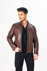 The Falcon Brown Smooth Leather Jacket For Sale