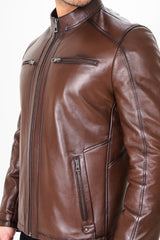 The Falcon Brown Smooth Leather Jacket For Sale