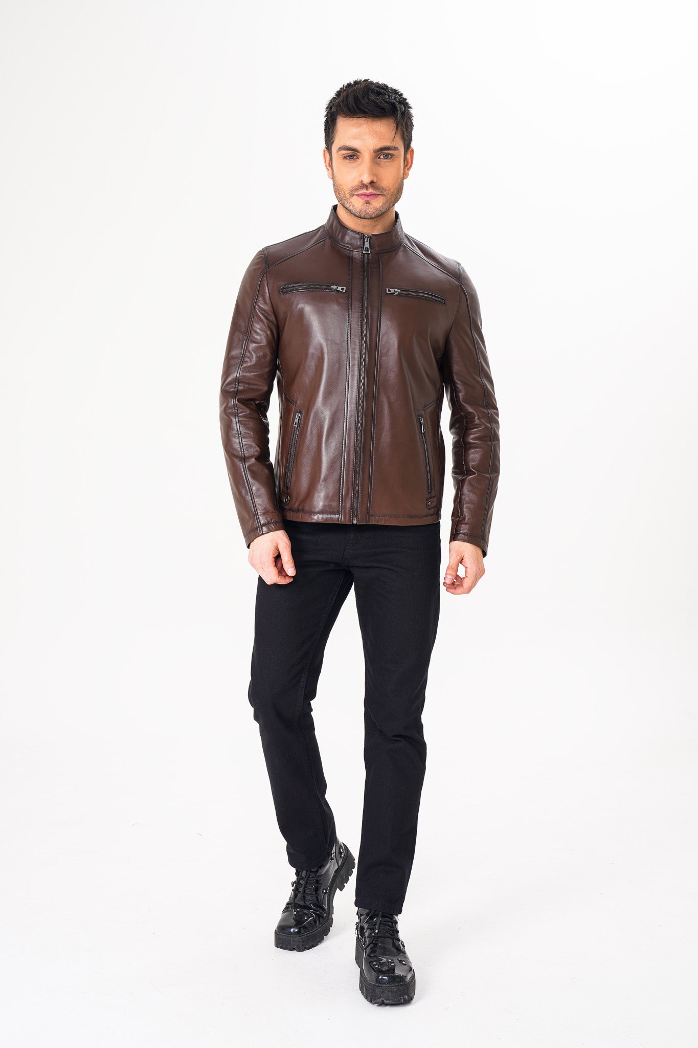 The Falcon Brown Smooth Leather Jacket For Sale