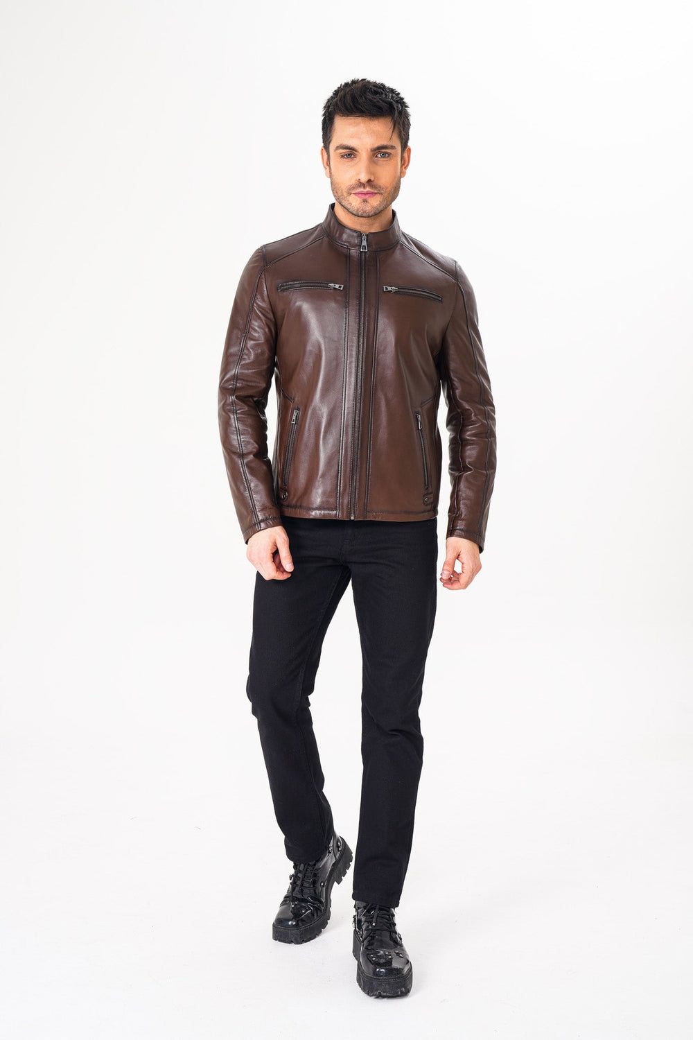The Falcon Brown Smooth Leather Jacket For Sale