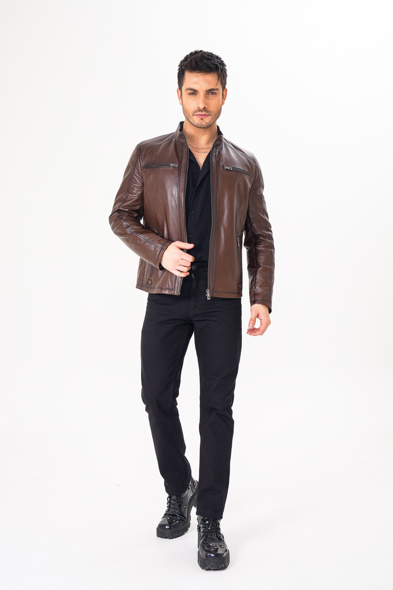 The Falcon Brown Smooth Leather Jacket For Sale