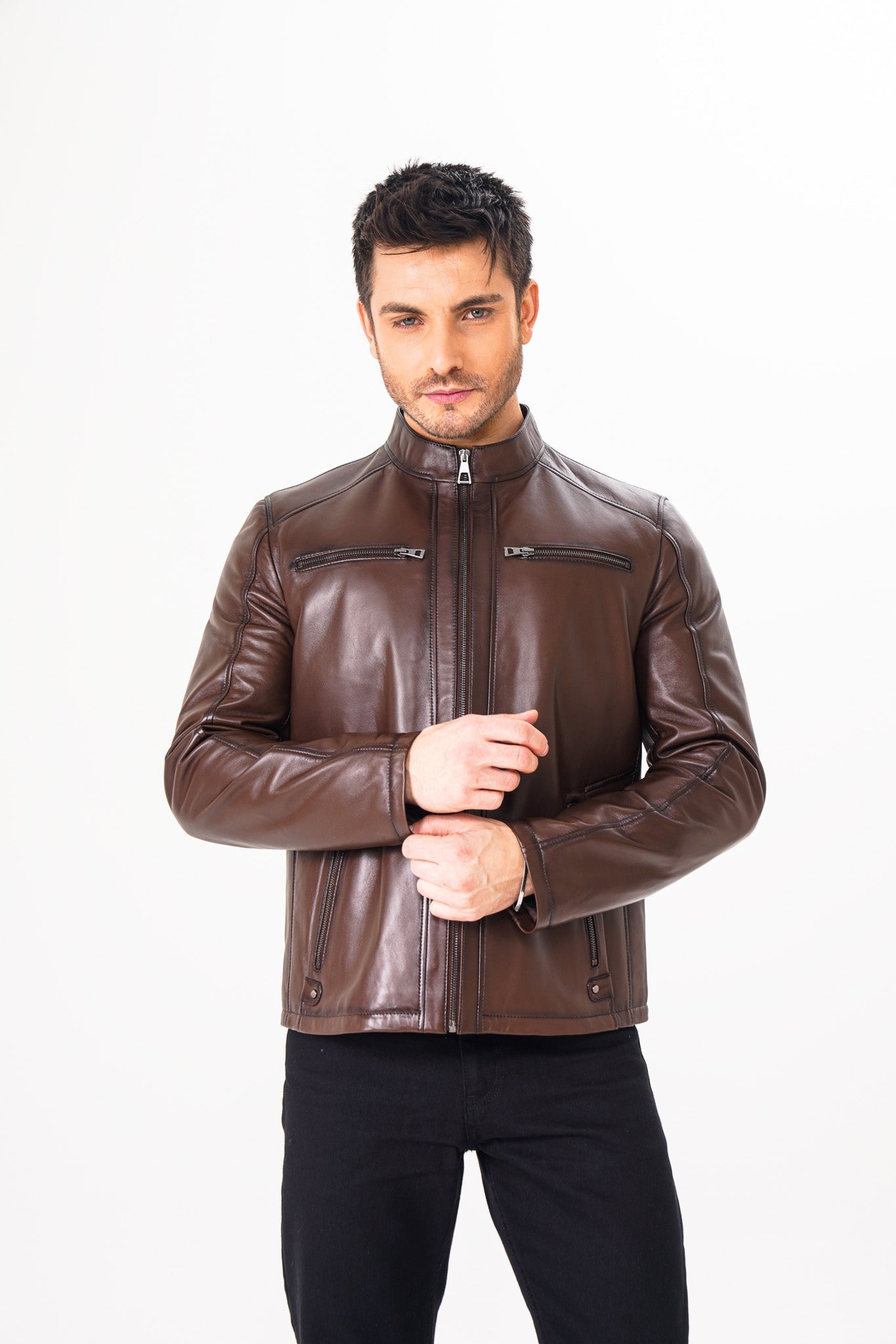 The Falcon Brown Smooth Leather Jacket For Sale