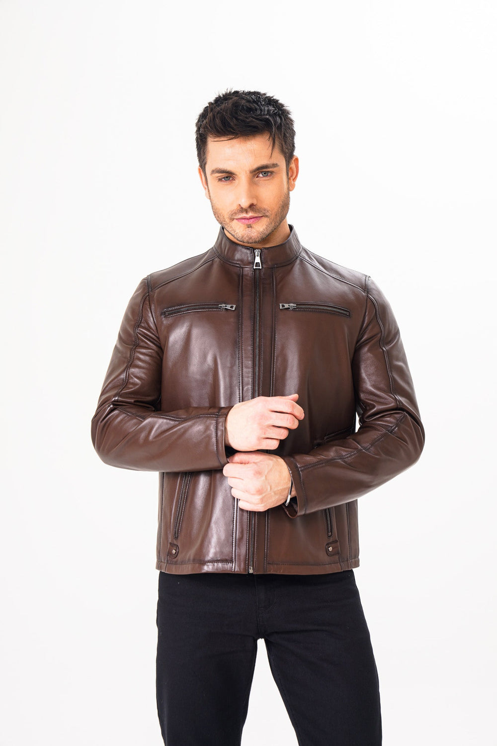 The Falcon Brown Smooth Leather Jacket For Sale