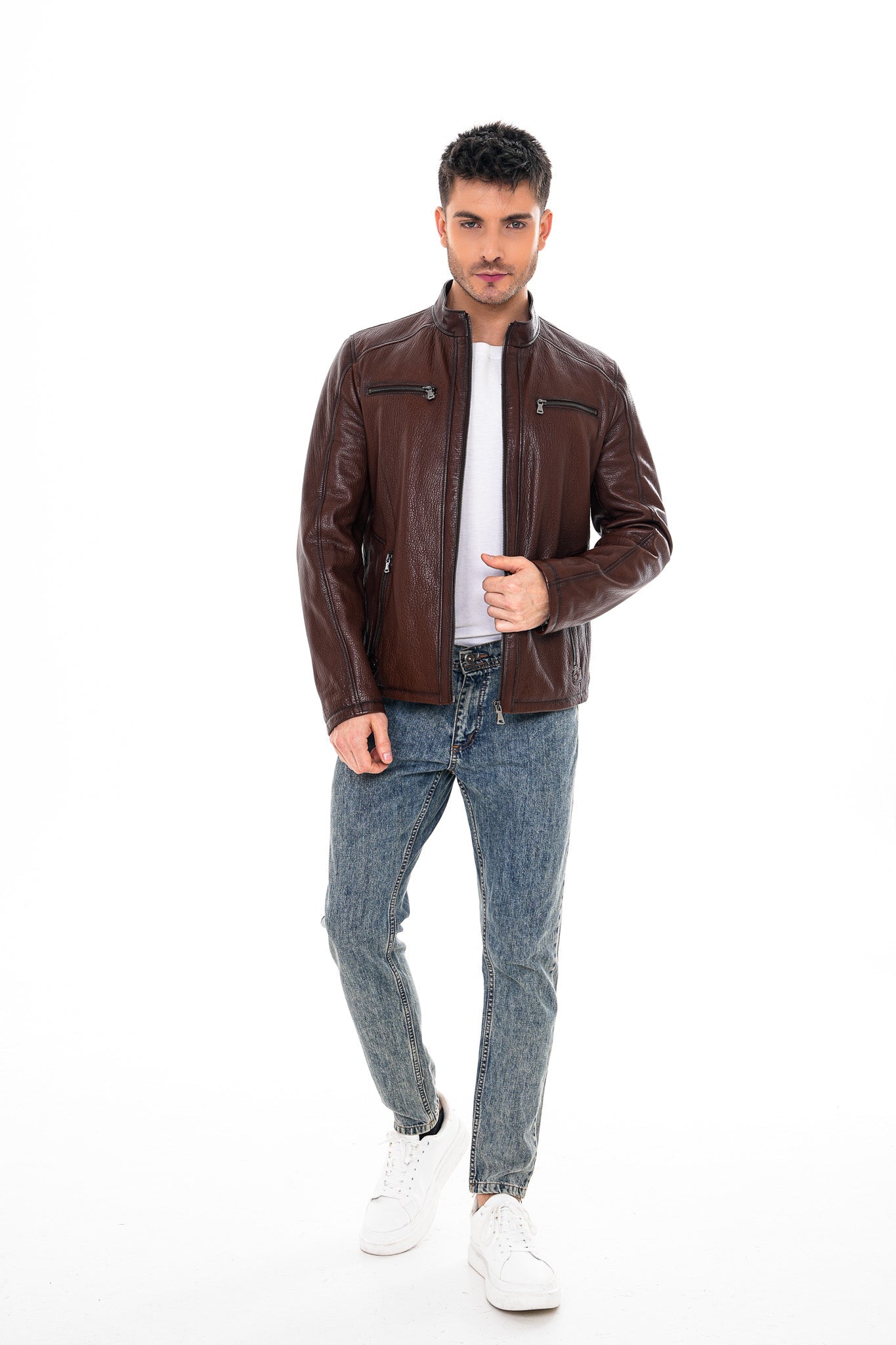The Falcon Brown Pebbled Leather Jacket Universal Fit