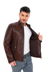 The Falcon Brown Pebbled Leather Jacket Universal Fit