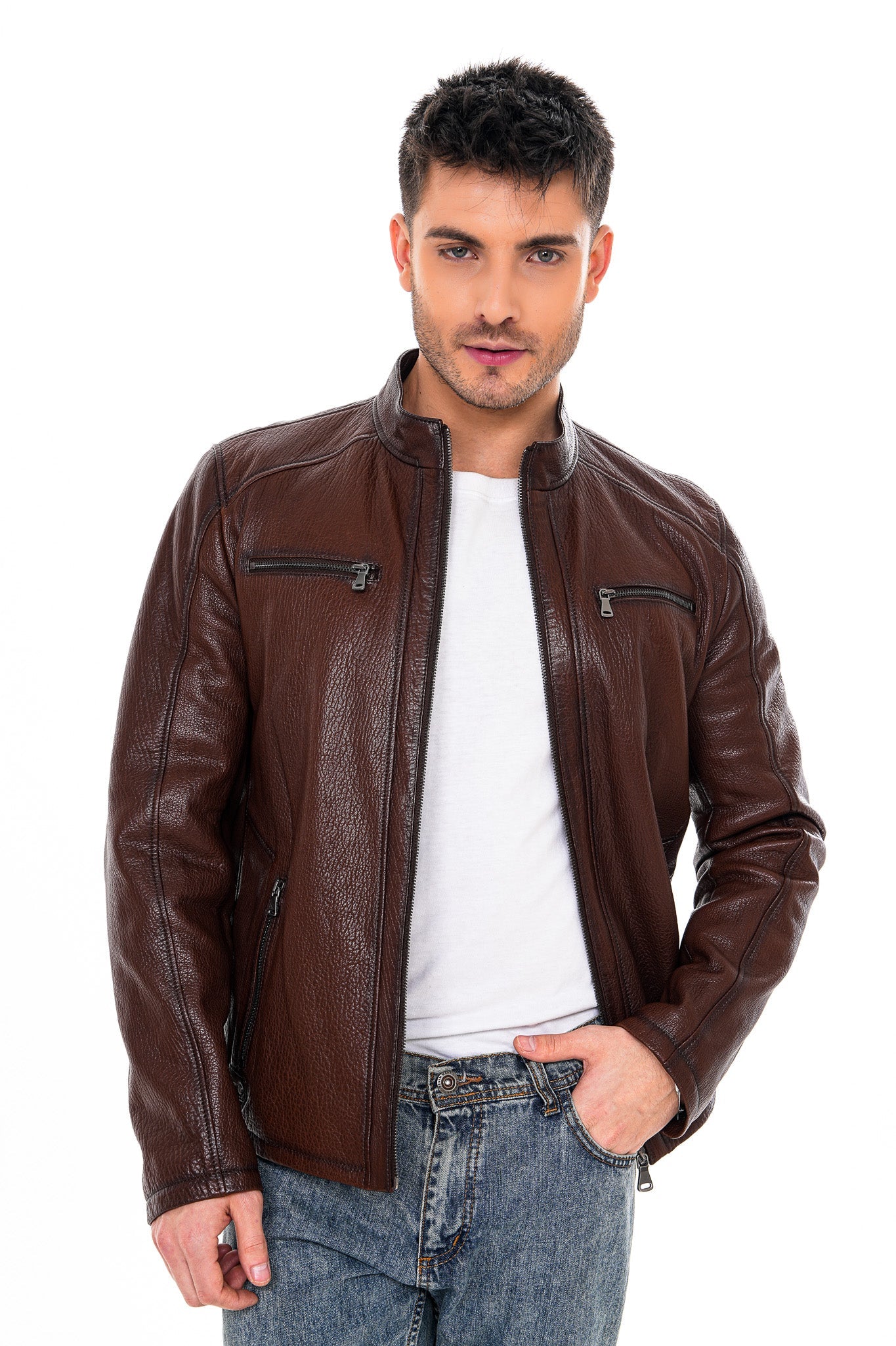 The Falcon Brown Pebbled Leather Jacket Universal Fit