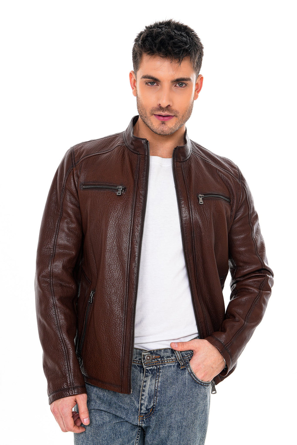 The Falcon Brown Pebbled Leather Jacket Universal Fit