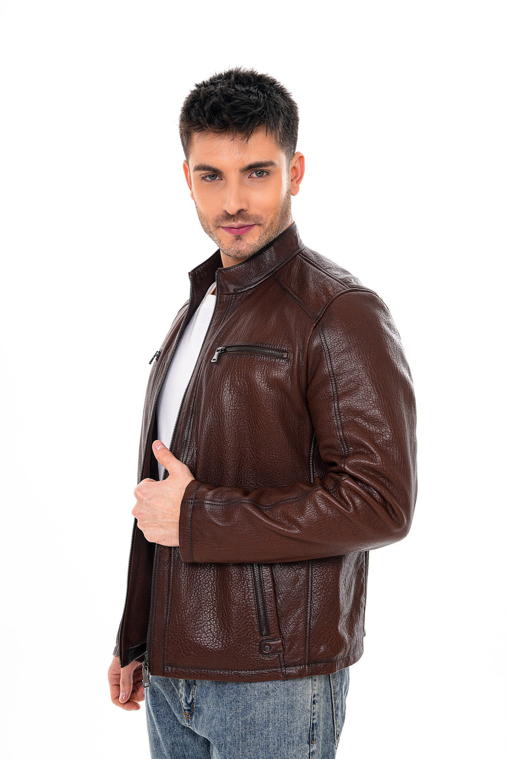 The Falcon Brown Pebbled Leather Jacket Universal Fit