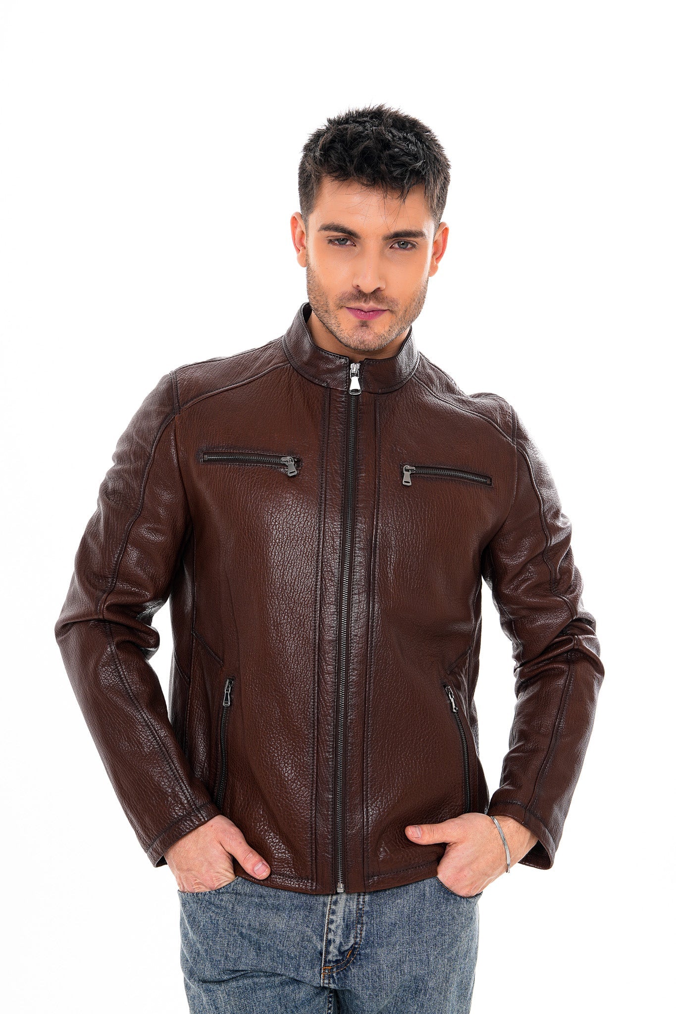 The Falcon Brown Pebbled Leather Jacket Universal Fit