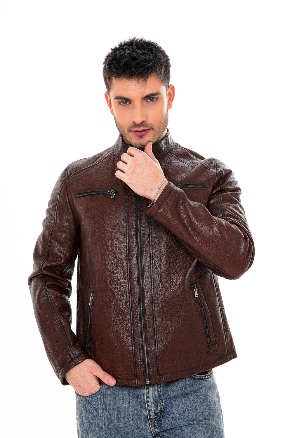 The Falcon Brown Pebbled Leather Jacket Universal Fit