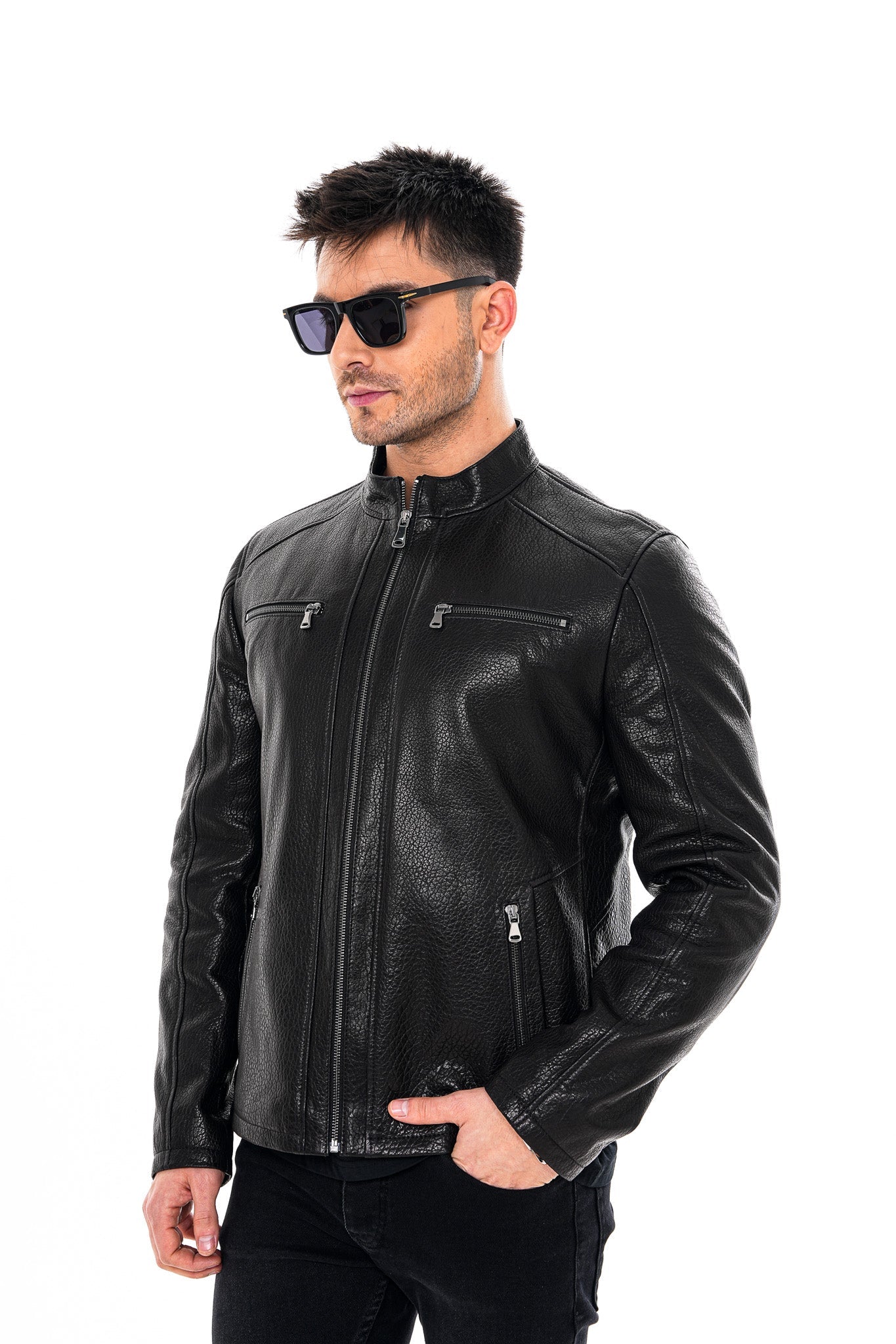 The Falcon Black Pebbled Leather Jacket Fine Craftsmanship