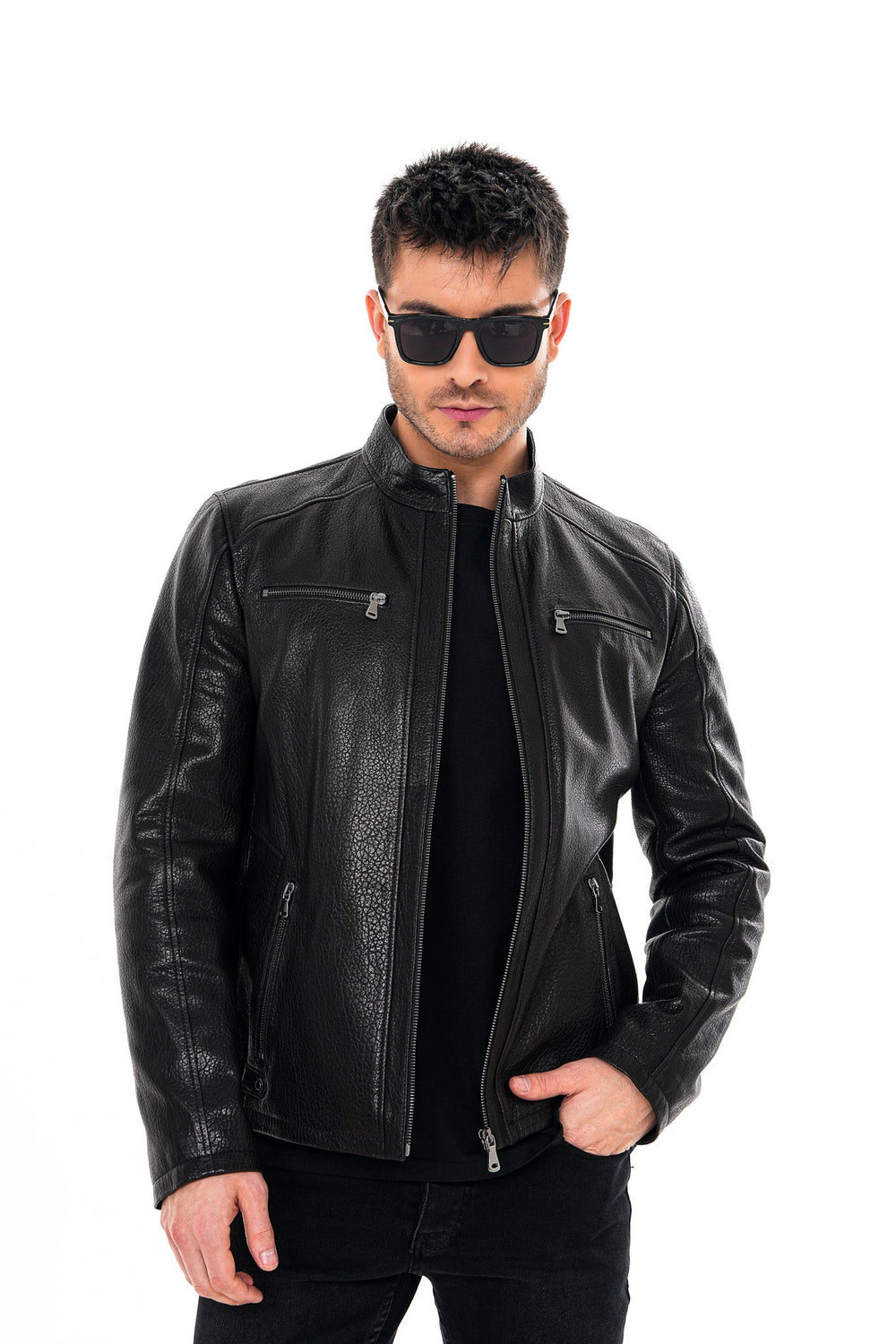 The Falcon Black Pebbled Leather Jacket Fine Craftsmanship