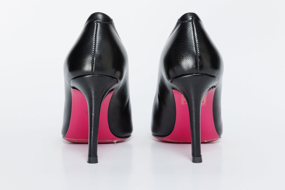 The Ege Black Leather Pump Fuchsia Sole Shoe Exclusive Style