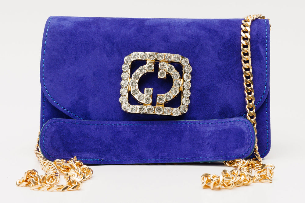 The California Sax Blue Suede Leather Handbag For Sale
