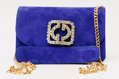 The California Sax Blue Suede Leather Handbag For Sale