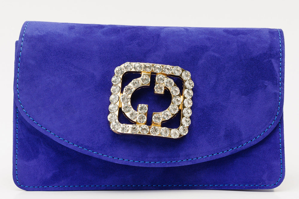 The California Sax Blue Suede Leather Handbag For Sale