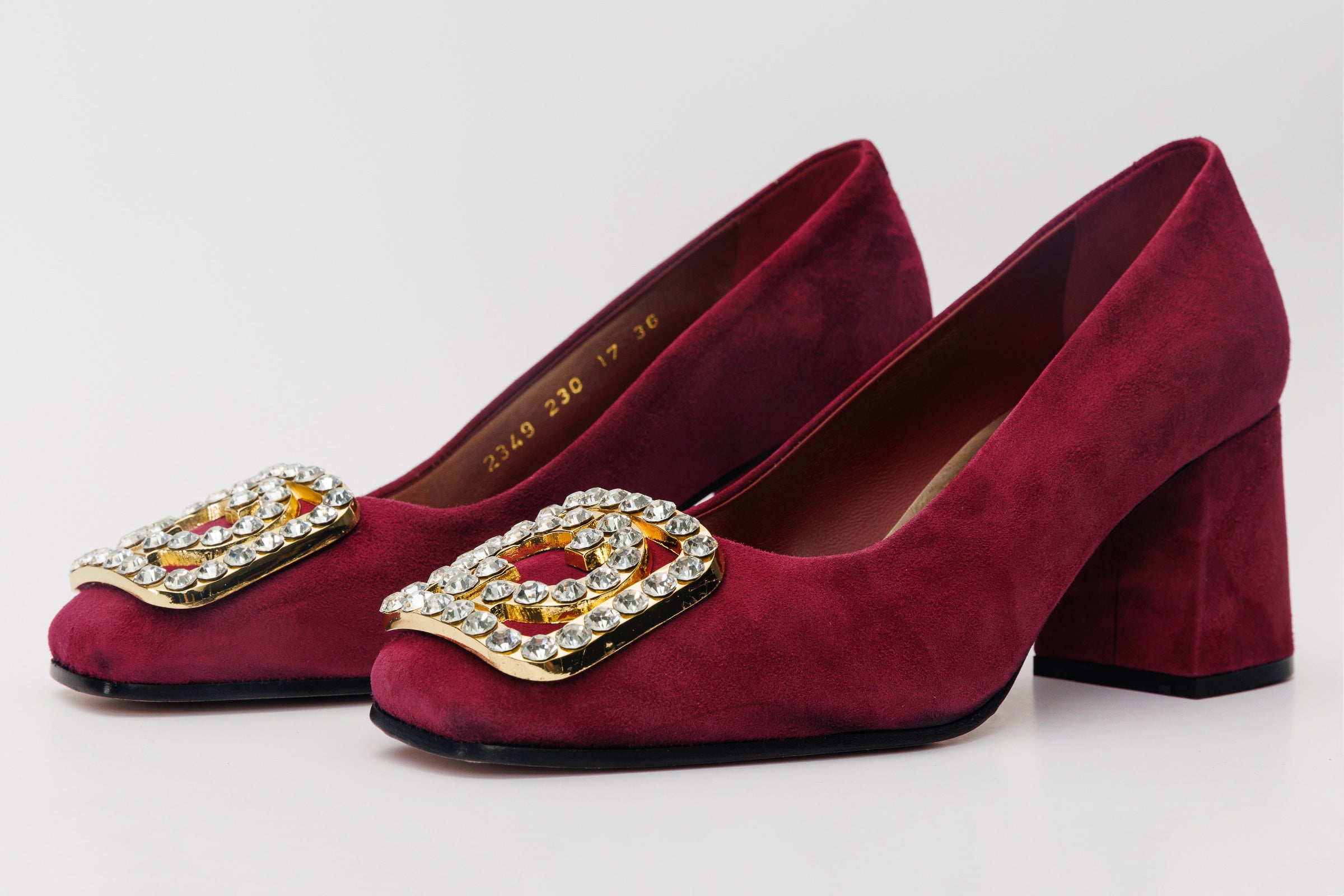 The California Burgundy Suede Leather Block Heel Pump Shoe All New
