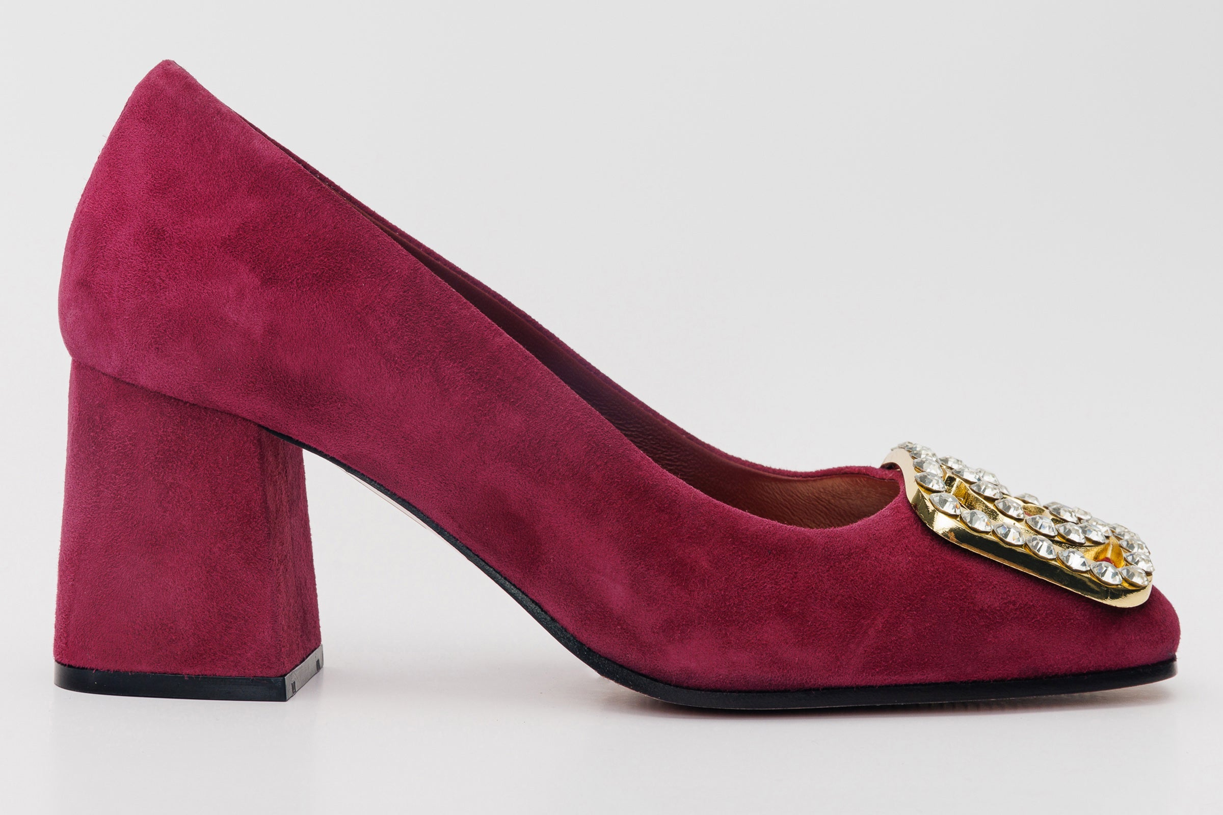 The California Burgundy Suede Leather Block Heel Pump Shoe All New