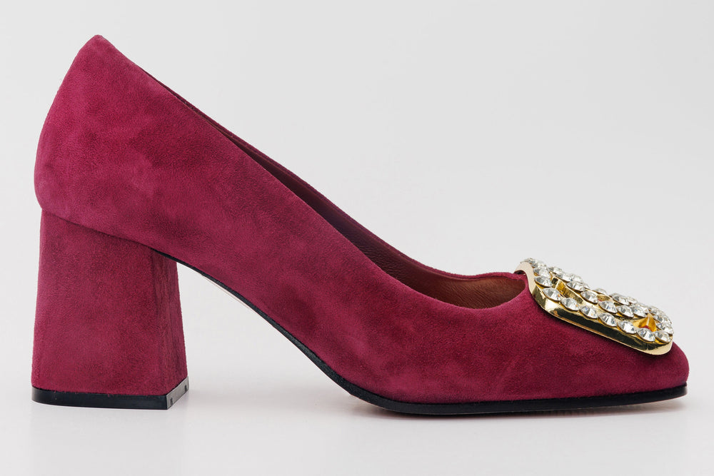 The California Burgundy Suede Leather Block Heel Pump Shoe All New