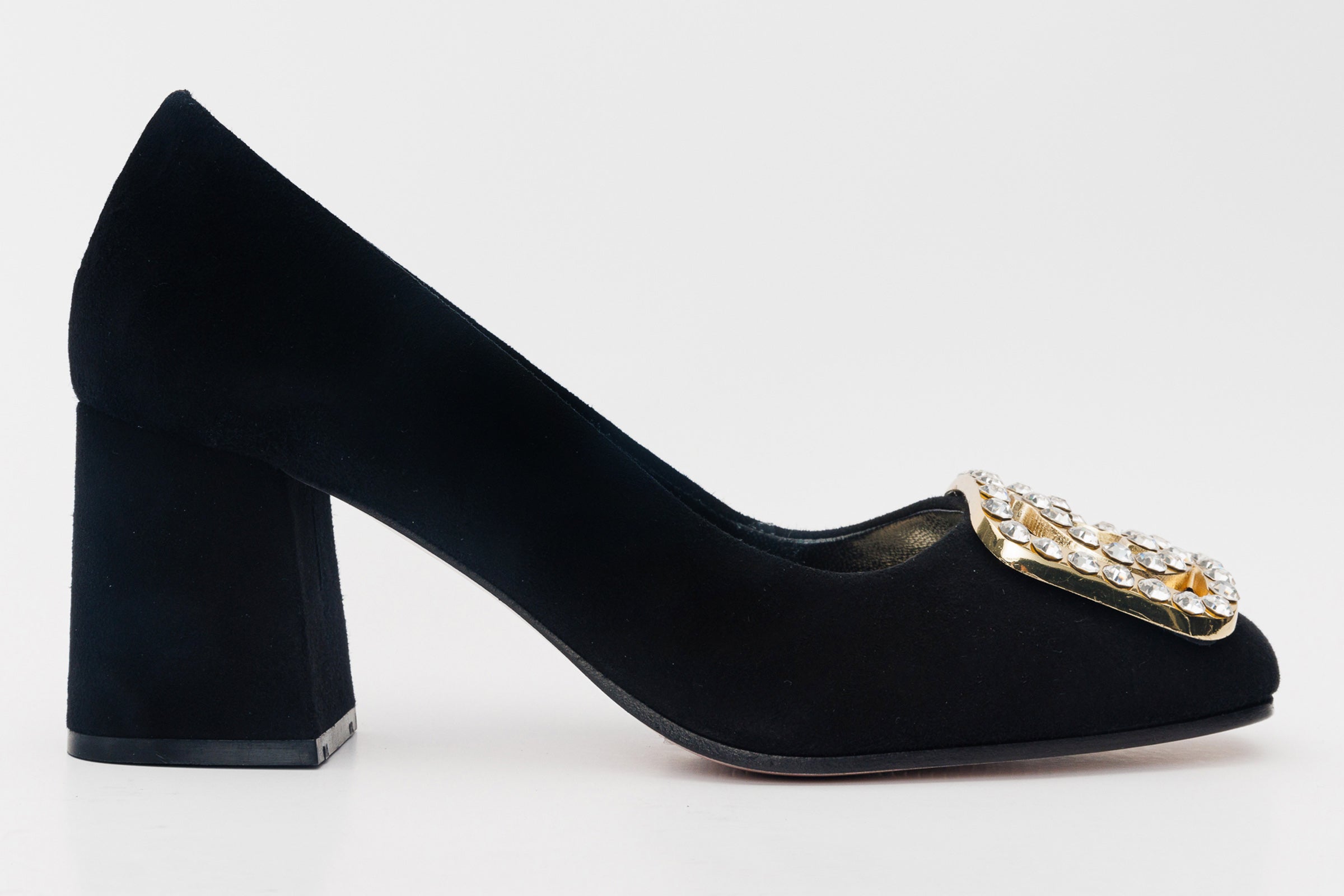 The California Black Suede Leather Block Heel Pump Shoe Fine Craftsmanship