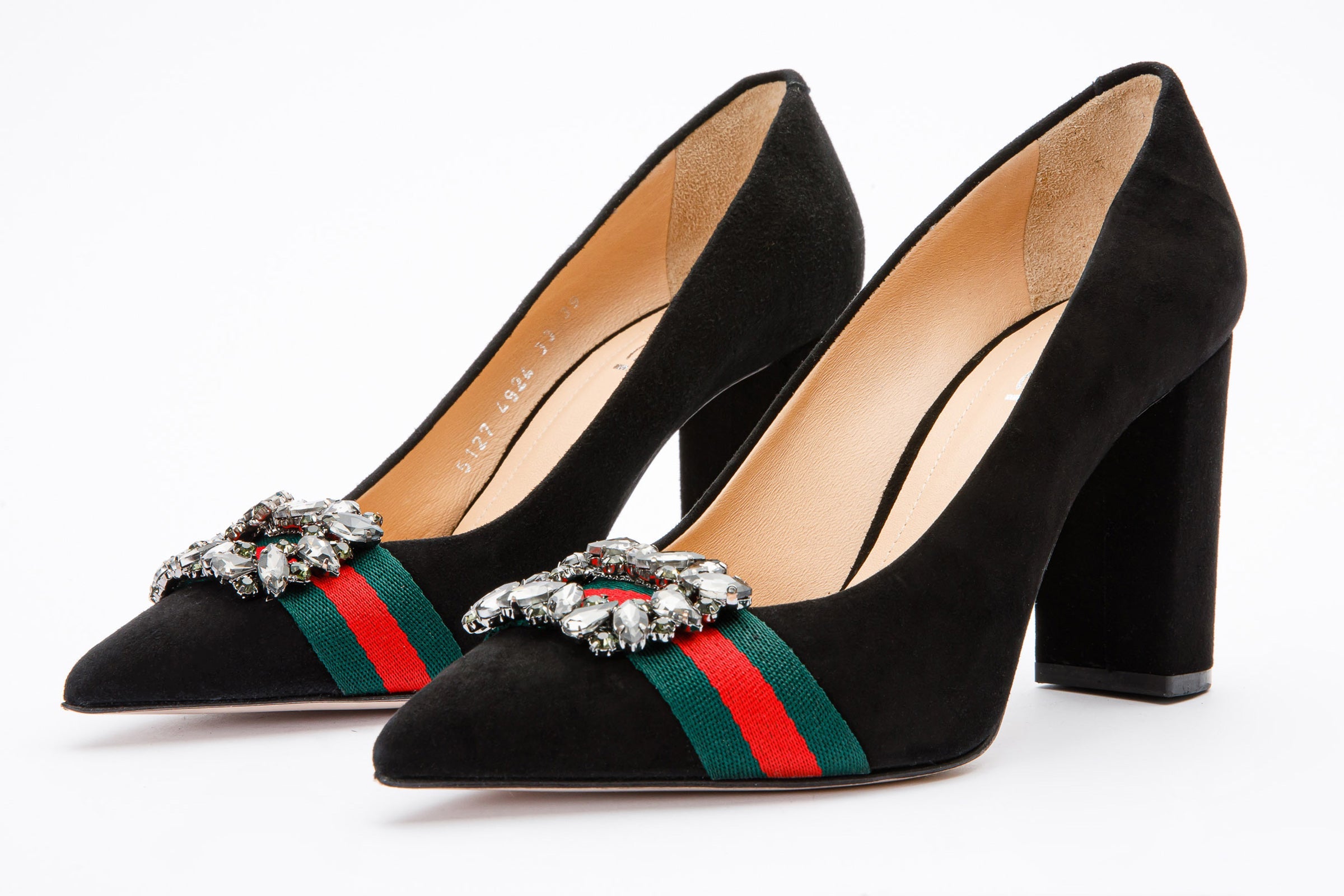 The Afega Black Suede Leather Block Heel Pump Shoe For Sale