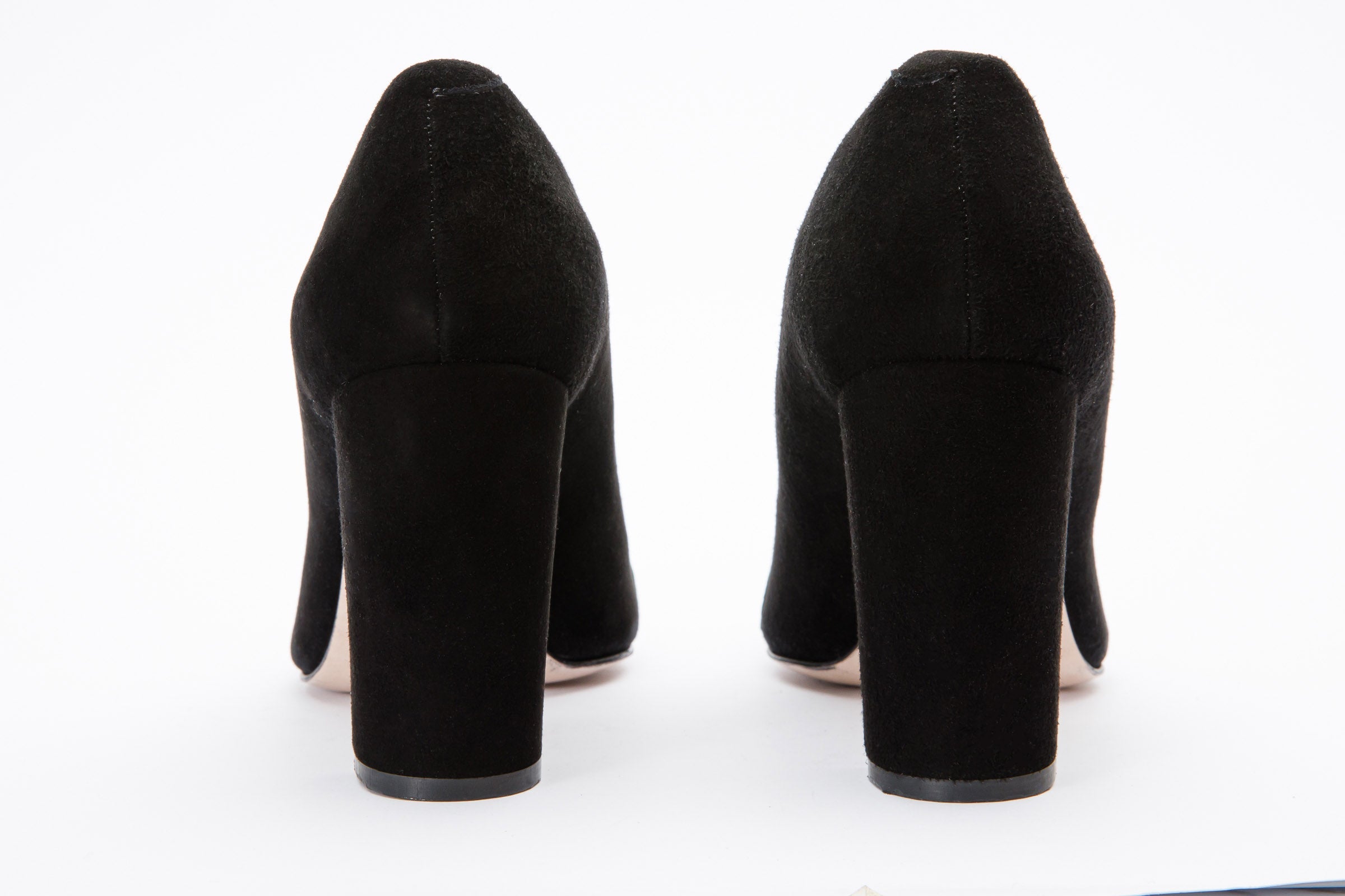 The Afega Black Suede Leather Block Heel Pump Shoe For Sale
